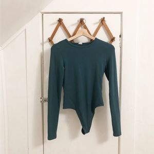 Aritzia Teal Long-Sleeve Crewneck Bodysuit